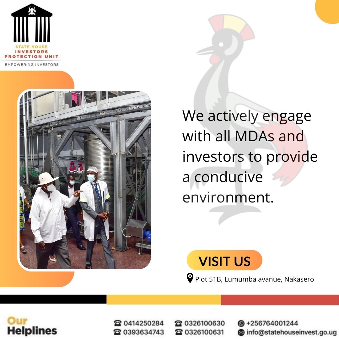 Statehouse Investors Protection Unit actively engages with all Ministries, Departments and Agencies to provide a conducive investment environment for all investors in Uganda. @ShieldInvestors @edthnaka
#EmpoweringInvestors