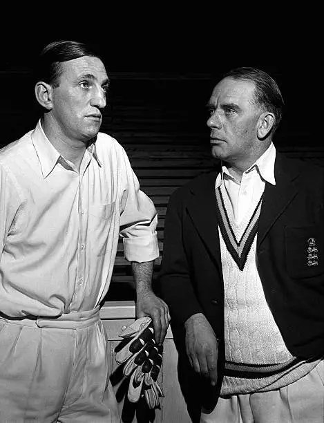 Probably the second most famous Lancashire/Yorkshire cricketing combination this is Len Hutton and Cyril Washbrook, reunited for the silver screen two years after they had last opened the batting for England