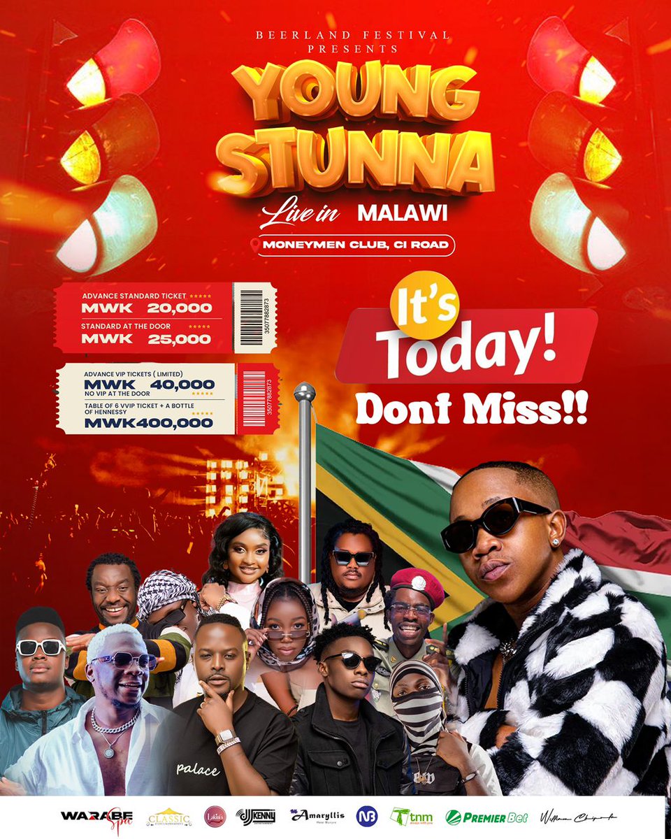 Young Stunna Program Line up is out, Tonse tiyeni ku Beerland 😍😍

#BeerlandYoungStunna 
#YoungStunnaLiveInMalawi 
#YoungStunnaMalawi