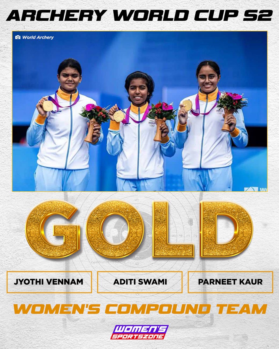 🏹 Indian Archery Trio strike 🥇 once again!

🇮🇳  Jyothi Surekha Vennam, Aditi Swami and Parneet Kaur win their  3⃣rd  Archery World Cup Gold Medal by beating Turkey in the Women's Compound Event  🇹🇷

#ArcheryWorldCup
