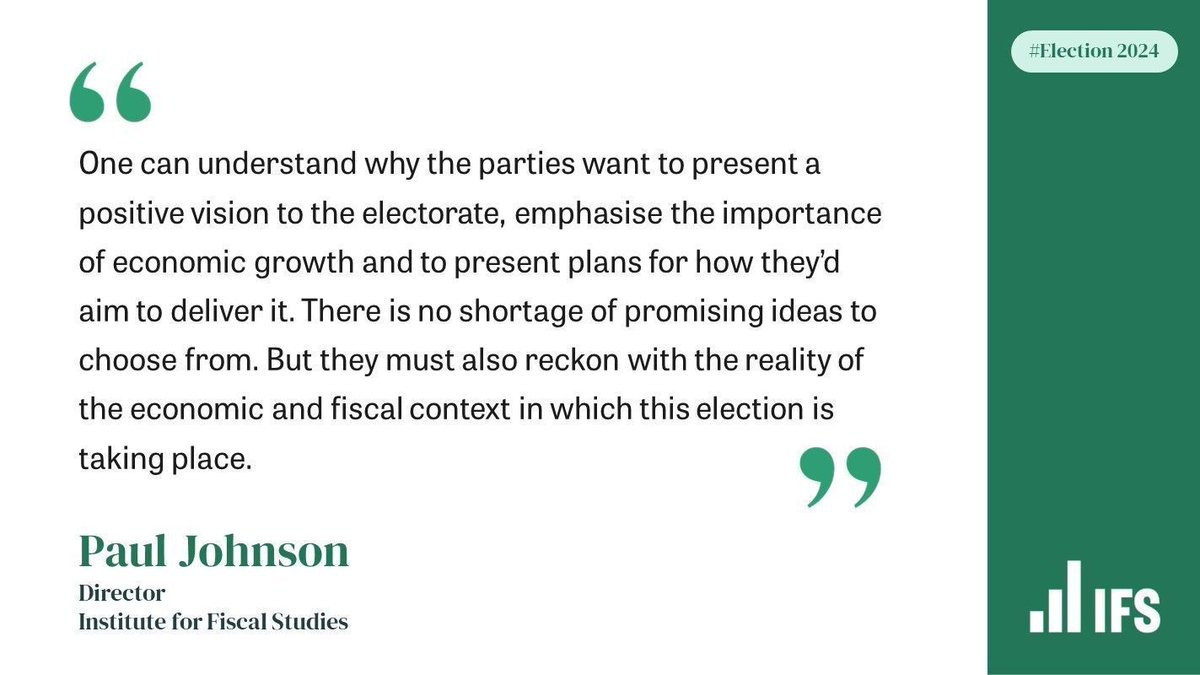 NEW: The fiscal challenge awaiting the next government will hang over the election campaign like a dark cloud. Read our first briefing of the #GeneralElection2024 campaign, by @PJTheEconomist, @BenZaranko and Carl Emmerson: ifs.org.uk/articles/publi…