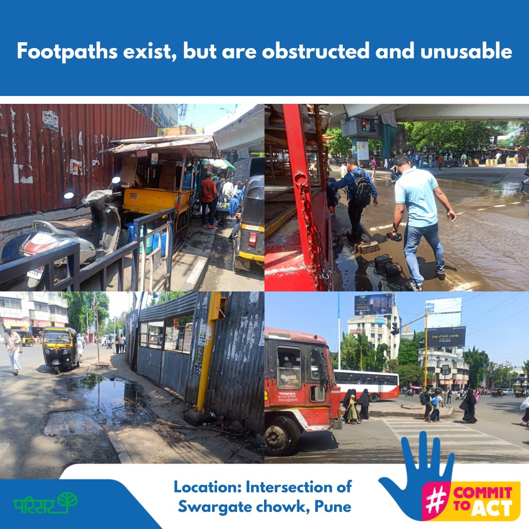 Footpaths in our city are unusable and obstructed, endangering #pedestrian safety. We urge local authorities to enforce strict measures and adhere to #IRC guidelines for wide, unobstructed #footpaths. It's time to #CommitToAct, provide safe and accessible pathways for all!