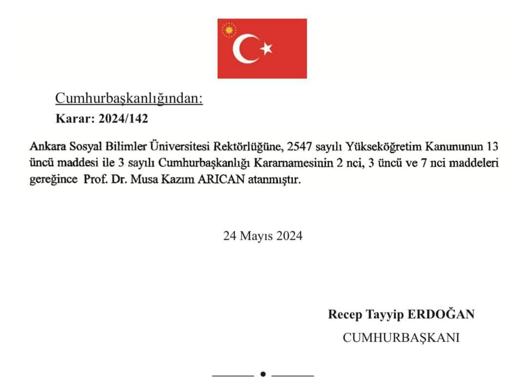 Cumhurbaşkanımız Sn. Recep Tayyip Erdoğan'ın takdir ve tensipleriyle Prof.Dr.Musa Kazım Arıcan hocam Ankara Sosyal Bilimler Üniversitesine yeniden rektör olarak atanmıştır. Değerli hocama görevinde muvaffakiyetler diliyorum...<a href="/aricankazim/">Musa Kazım ARICAN</a> <a href="/ASBUedu/">ASBÜ</a> <a href="/sakaakademi/">SAKA</a>