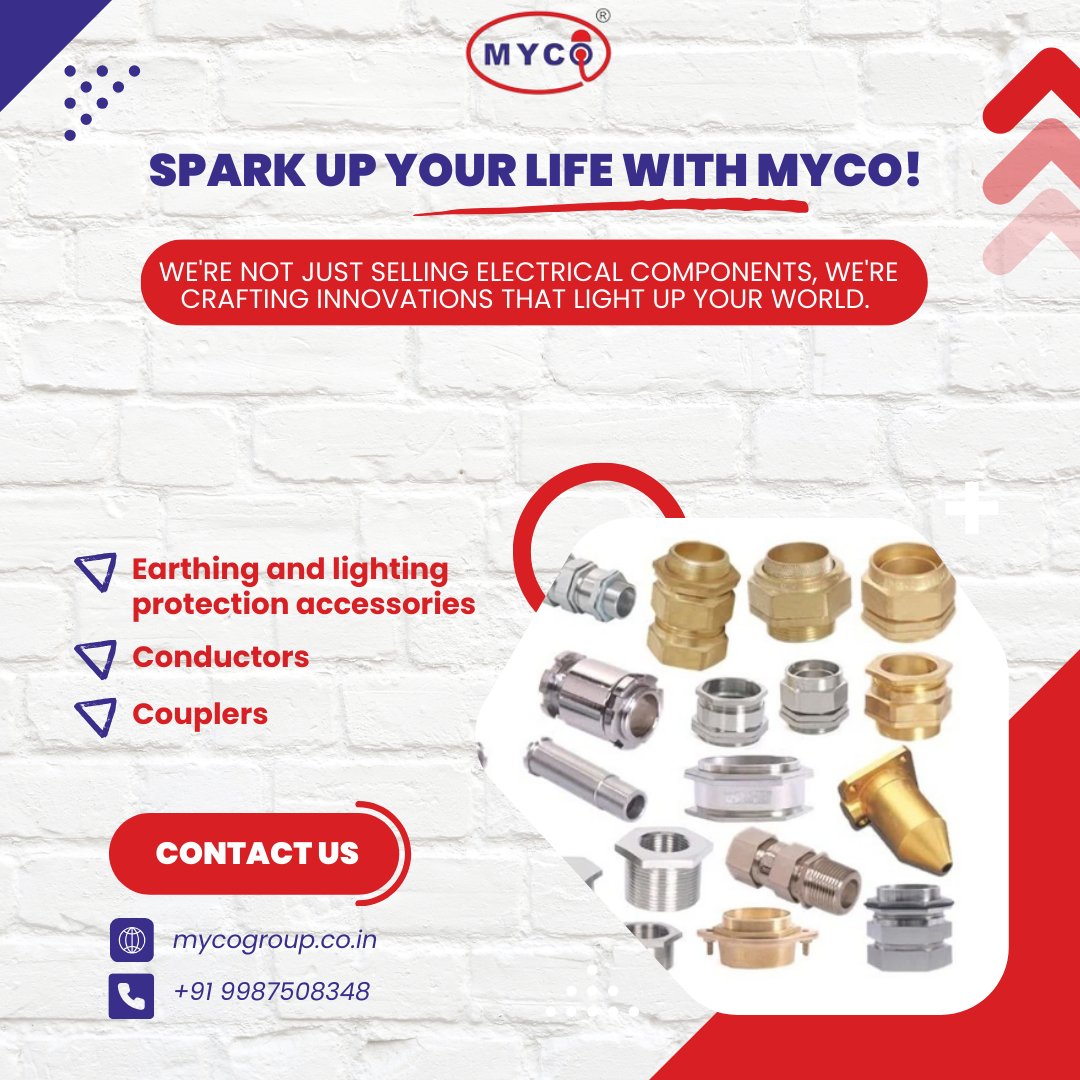 Elevate your electrical setup with Myco's innovative components! #electricalsolutions #sparkyourlife #mycogroup #innovativeproducts #qualitycomponents #earthingaccessories #lightingprotection #conductors #couplers #engineeringexcellence #safetyfirst