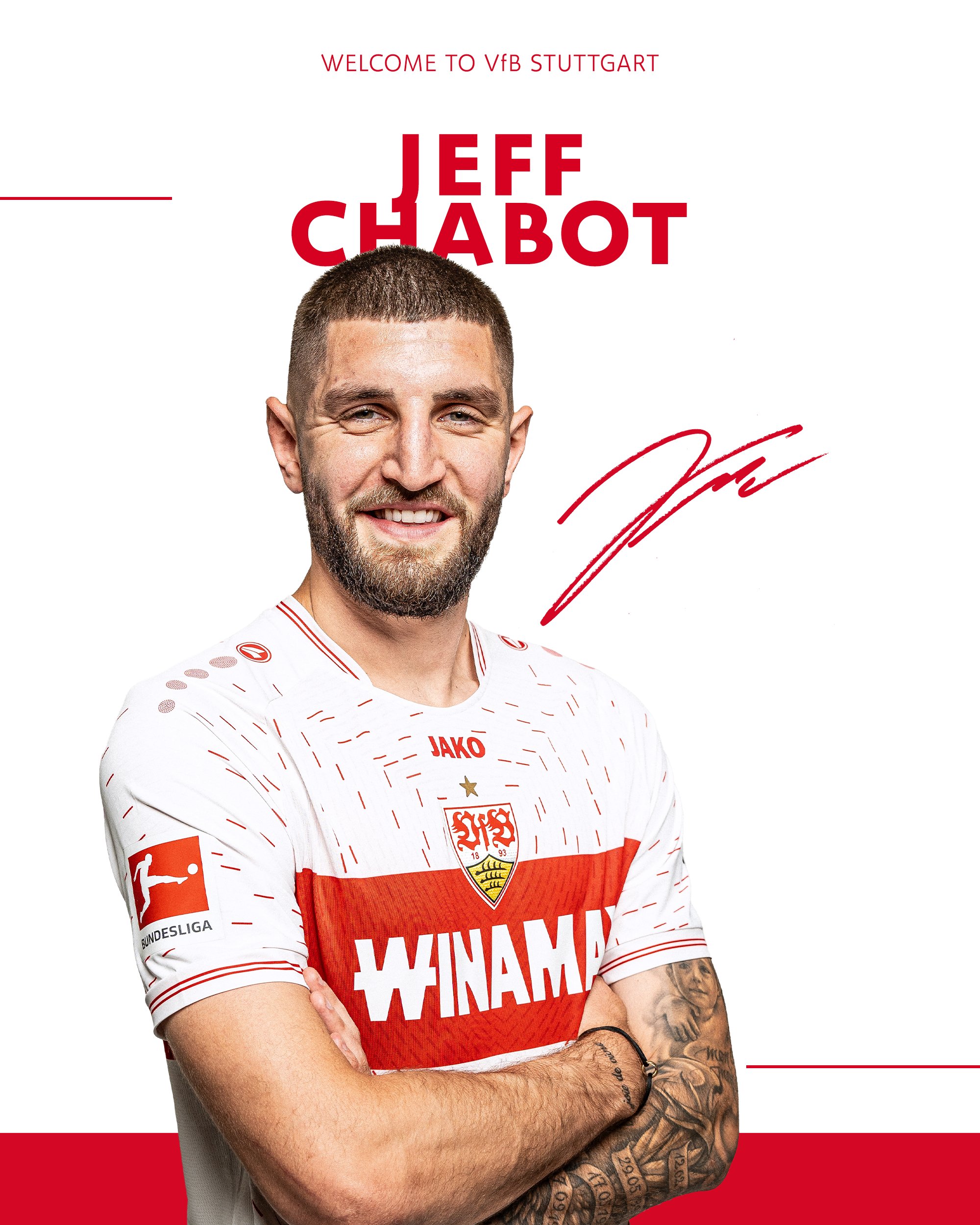 VfB Stuttgart_int on X: "VfB is delighted to announce the signing of Jeff # Chabot from 1. FC Köln on a four-year contract! ⚪️🔴🙌 #VfB | #Chabot2028  https://t.co/0ZJ8VTW7QV" / X