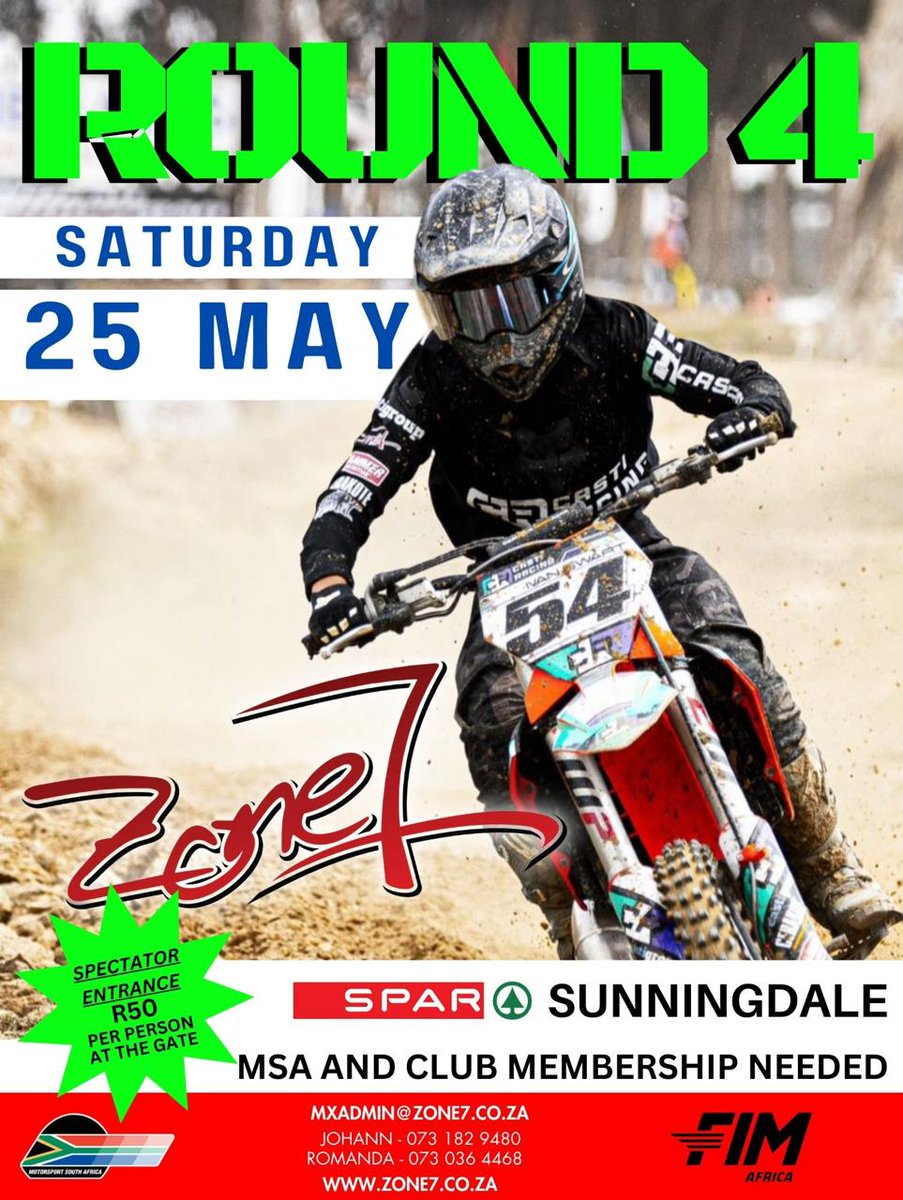 MX Racing today at Zone 7!
3 Heats per Class
1st Heat to start +/- 10h30
Spectator entrance fee at gate: R50 pp