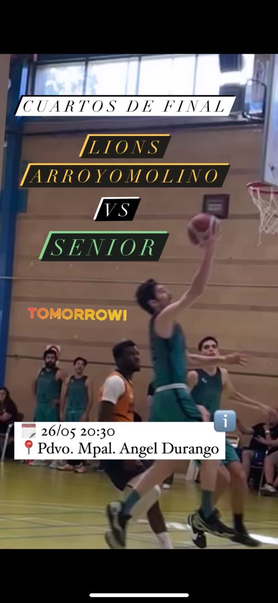 ‼️ Mañana el senior se juega el pase a semifinales en su tercer partido contra el Lions Arroyomolinos.

🗓️ Domingo a las 20:30.
📍 Polideportivo Municipal Angel Durango