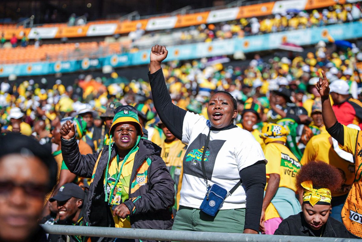 #SiyanqobaRally ⚫🟢🟡 The mood of triumph is spreading through the stadium. Today our supporters will once again reaffirm the ANC as the leader of society. #VoteANC2024 #LetsDoMoreTogether