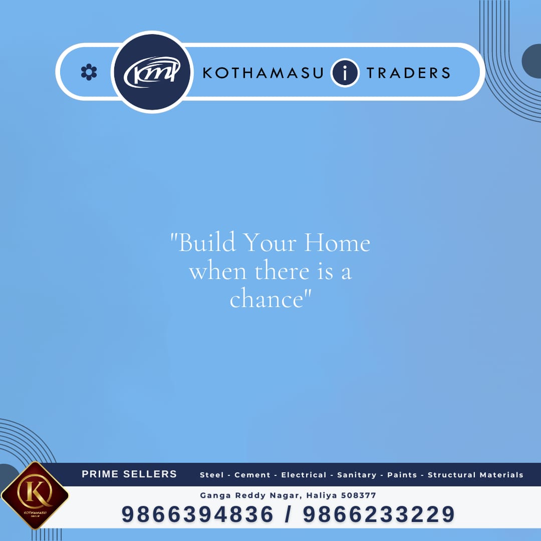 Kothamasuitrade's tweet photo. "Build your dream home with the best materials when the opportunity arises. Trust @kothamasuitrade Your one-stop shop for all construction needs. #PrimeSellers #Construction #Steel #Cement #Electrical #Sanitary #Paints #StructuralMaterial #HomeBuilding #India #Trending" https://t.co/GdxLuOUQfe