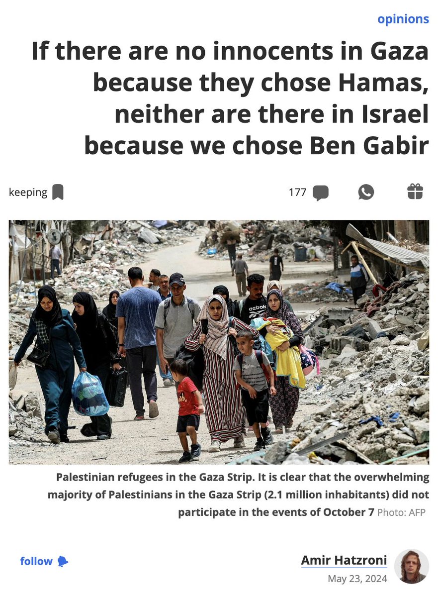 Israeli novelist Amir Hetsroni makes a good point: Are there 'no innocents' in Israel b/c they chose terror-convicted Itamar Ben Gvir & war criminal Netanyahu? Or does that genocidal logic only apply to Gazans? People forget Israel's gov literally has convicted terrorists in it