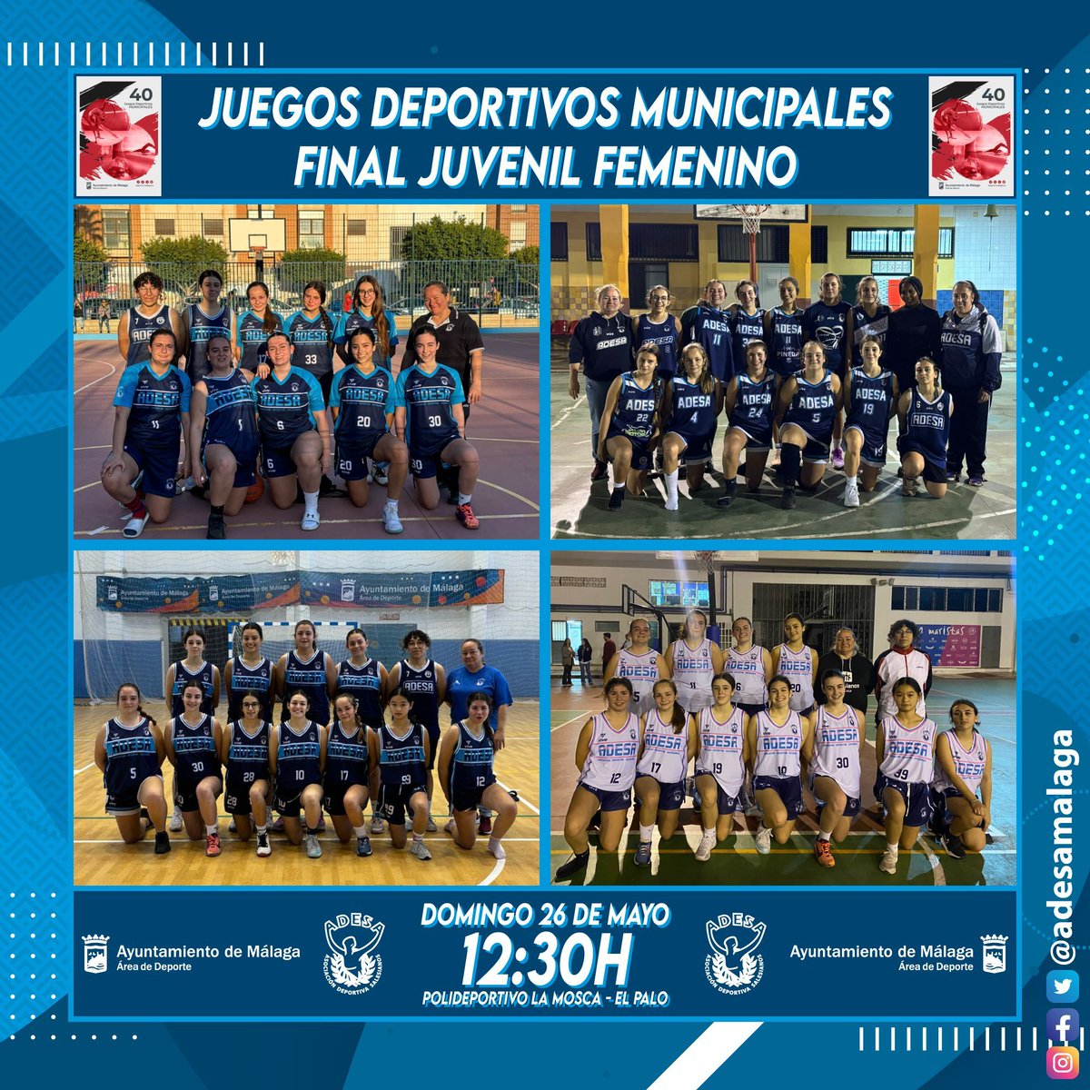 AdesaMalaga's tweet photo. El Domingo 26 a partir de las 12:30h tendremos la cuarta final de esta semana. Esta vez protagonizada por las chicas del juvenil femenino jugando la final de los Juegos Deportivos Municipales de @deportemalaga ante @CDJPuertaOscura.
#ForzaAdesa #Adesa2K23 https://t.co/m2AQ5wmasB
