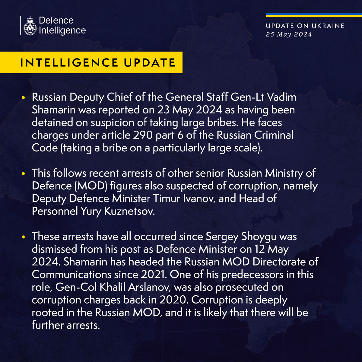 Latest Defence Intelligence update on the situation in Ukraine – 25 May 2024. Find out more about Defence Intelligence's use of language: ow.ly/ACAU50RUWpL #StandWithUkraine 🇺🇦