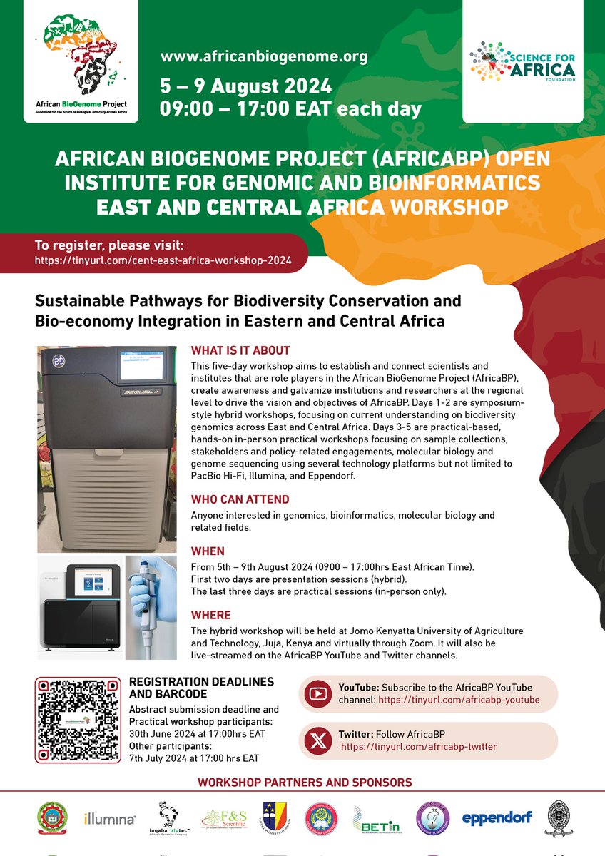 ThankGod_Ebenez's tweet photo. Application begins for the African BioGenome Project @DAISEA_AfricaBP Open Institute East and Central Africa Regional Workshops 2024. Practical locations are available in DR Congo, Cameroon, Kenya, Ethiopia and Uganda. Register to attend:
https://t.co/hEit1u3b8o https://t.co/zlYC9h6i8S
