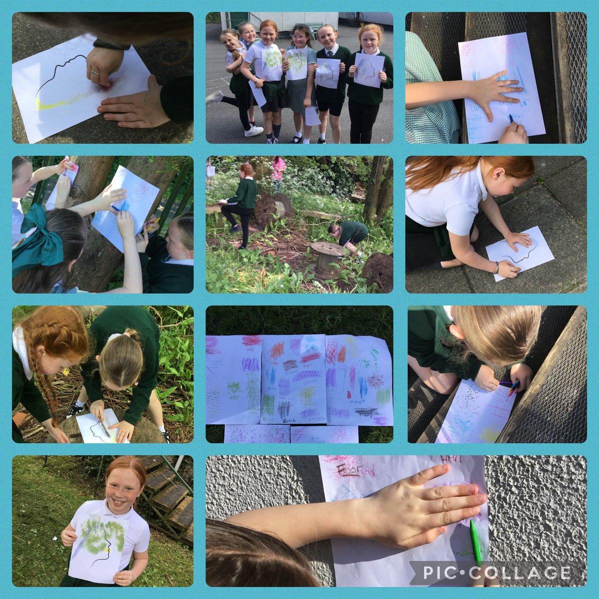 The art club got stuck into some outdoor inspired art! They had fun exploring what colours they could find in nature and also what textures could be made.
