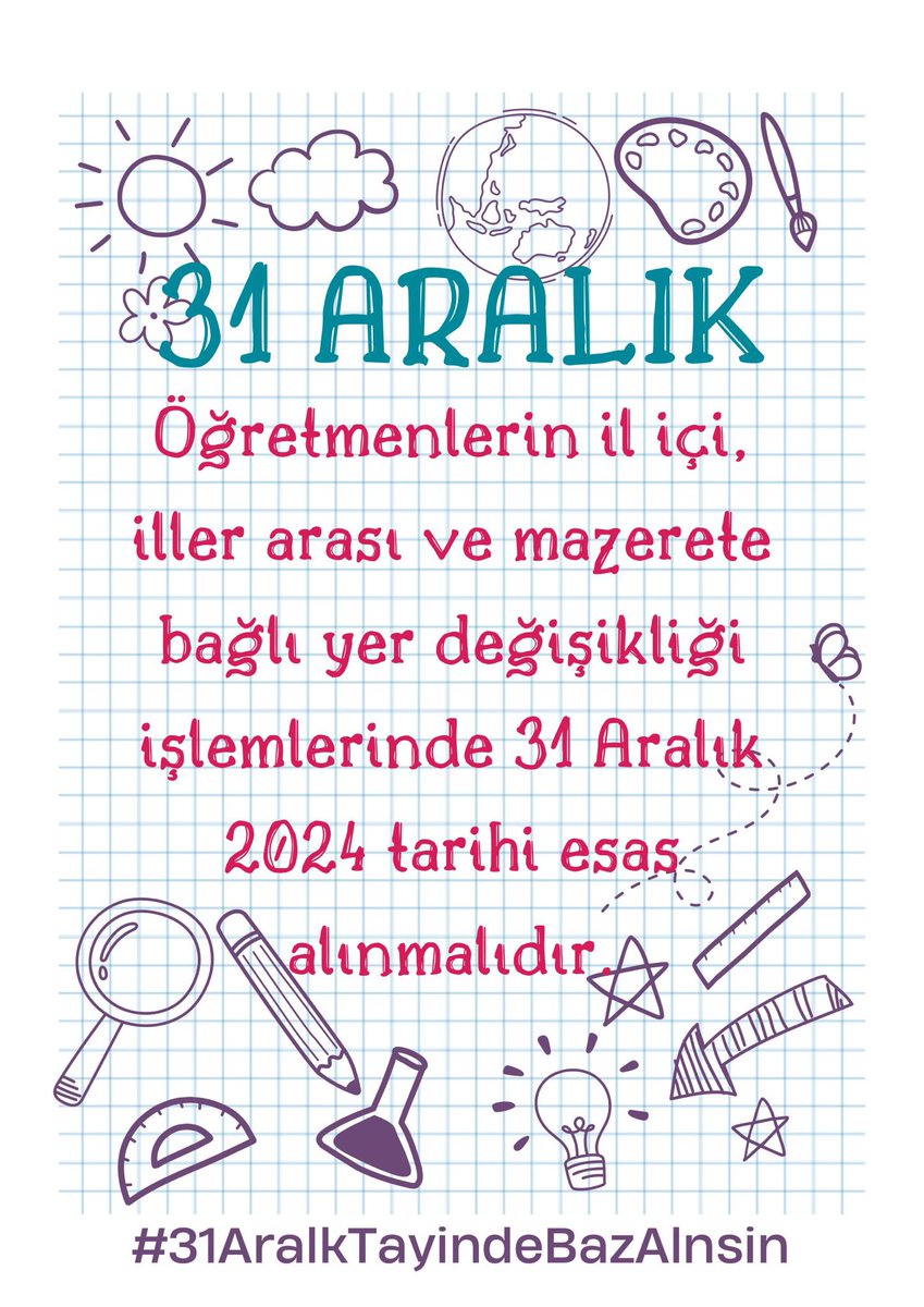 2024 İl dışı tayinleri duyurusu gelecek. Öğretmenlerin sadece gün farkıyla mağduriyet yaşamaması adına geçen sene olduğu gibi bu yıl da tayinlerde 31 ARALIK tarihi baz alınmalı. Öğretmenler, müjdeli haberinizi bekliyor Sn <a href="/Yusuf__Tekin/">Yusuf Tekin</a>