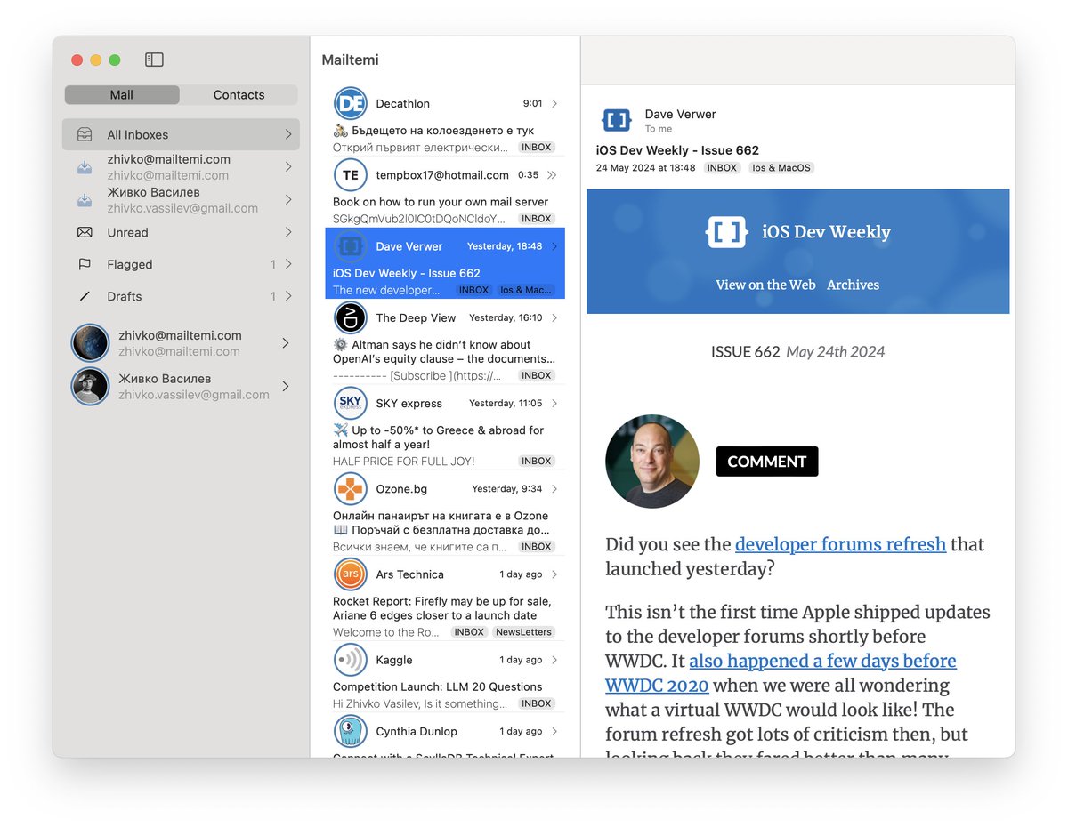 Mailtemi1's tweet photo. 🚀 Mailtemi email app runs on macOS! 😊 Android or macOS first ?? #Android #macOS #JMAP #email https://t.co/kQOY17lnjo