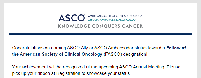 Today, I am celebrating my first achievement with
@ASCO as an ASCO Ally Volunteering for the oncology community was always one of my high priorities in my vision of global oncology. 
The road for FASCO is still long and it will always be enjoyable!
#ASCO24 @OncoAlert @ASCOTECAG