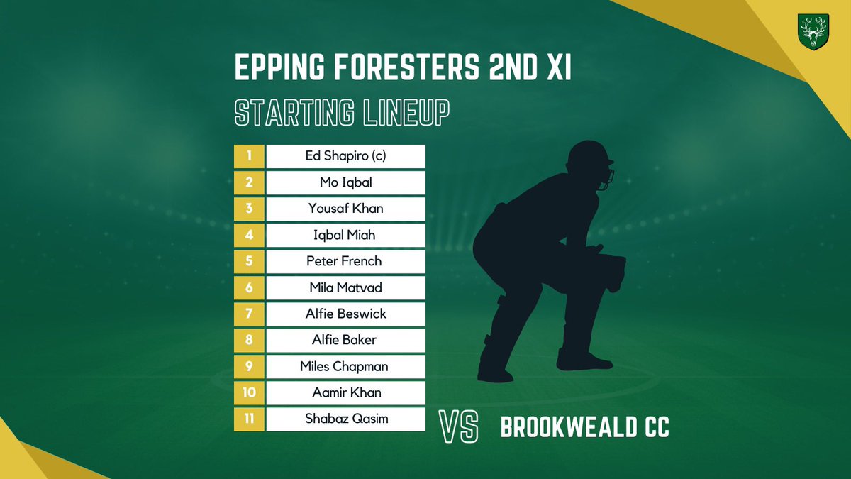 Epping Foresters CC (@eppingforesters) on Twitter photo Here’s how we line up today against <a href="/brookweald/">Brookweald Cricket Club</a> 🏏
Come on you Stags 🦌 Here’s how we line up today against <a href="/brookweald/">Brookweald Cricket Club</a> 🏏
Come on you Stags 🦌
