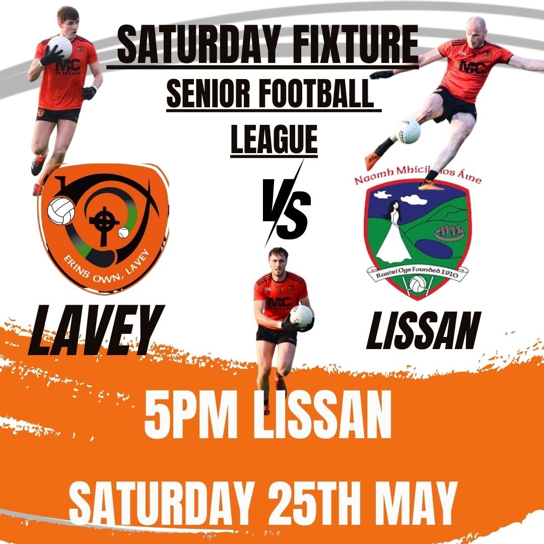 Best of luck to our Senior Footballers this evening as they take on St. Michael's GAC Lissan at 5pm in Lissan.

Let's show the lads and management some support 🧡🖤

<a href="/LissanGAA/">Lissan GAA</a>