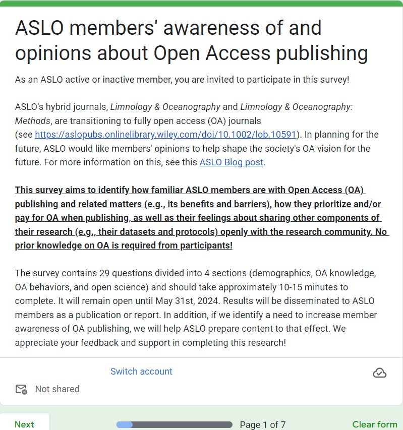 rcef_aslo's tweet photo. #ASLO Members (YOU🫵!)

Share your opinions on #OpenAccess with us and @aslo_org Strategic Planning Committee as #ASLO_LO &amp; #ASLO_Methods flip to fully OA! 
Fill our survey by May 31st to help shape ASLO’s OA vision!

👉 https://t.co/QMTJucnQb9…

@peck_erin_k @R_Franco_Santos https://t.co/AjtbFglnH8