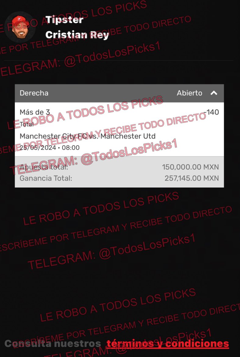 LOS REY 👑 
JUGADAS DE LA APP

¡TODOS SUS PICKS PREMIUM GRATIS AQUÍ! 👇
t.me/TodosLosPickss