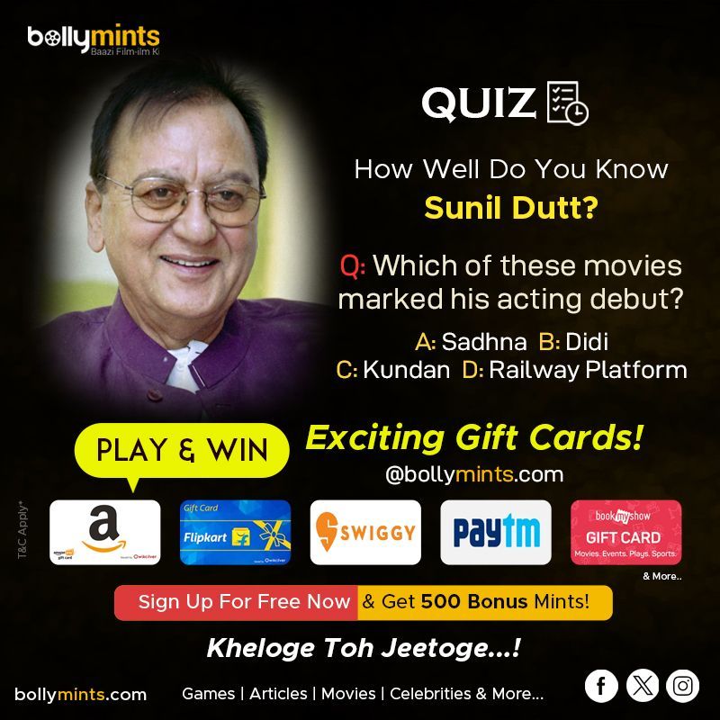 #Quiz : How Well Do You Know #SunilDutt Ji? #Special #Game #SunilDuttMovies #NargisDutt #SanjayDutt #PriyaDutt #NamrataDutt #Play And #Win Exciting #GiftCards #Vouchers & #Coupons #Redeem Your #Mints Let's Start Playing @ buff.ly/45Le4Ue