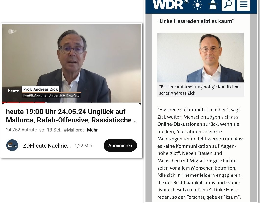 Der von ZDF heute zum Sylt Video interviewte Konfliktforscher meint: 'Linke Hassrede gibt es kaum'. #ReformOerr #OerrBlog