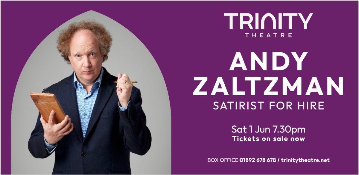 Andy Zaltzman - Satirist For Hire - Sat 1 Jun 7.30pm trinitytheatre.net/events/andy-za… @ZaltzCricket offers his audience the chance to submit topics, issues and miscellaneous gripes for him to satirise to order. Satirical requests can be submitted to satirisethis@satiristforhire.com