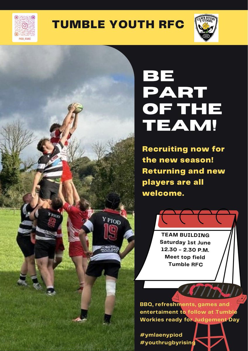 Mae’r tymor newydd ar y gorwel…the new season is around the corner…join us for some fun and be part of our team 🏉💪 #YmlaenYPiod #YouthRugbyRising <a href="/AllWalesSport/">All Wales Sport</a> <a href="/TumbleRFC/">Clwb Rygbi Y Tymbl</a>