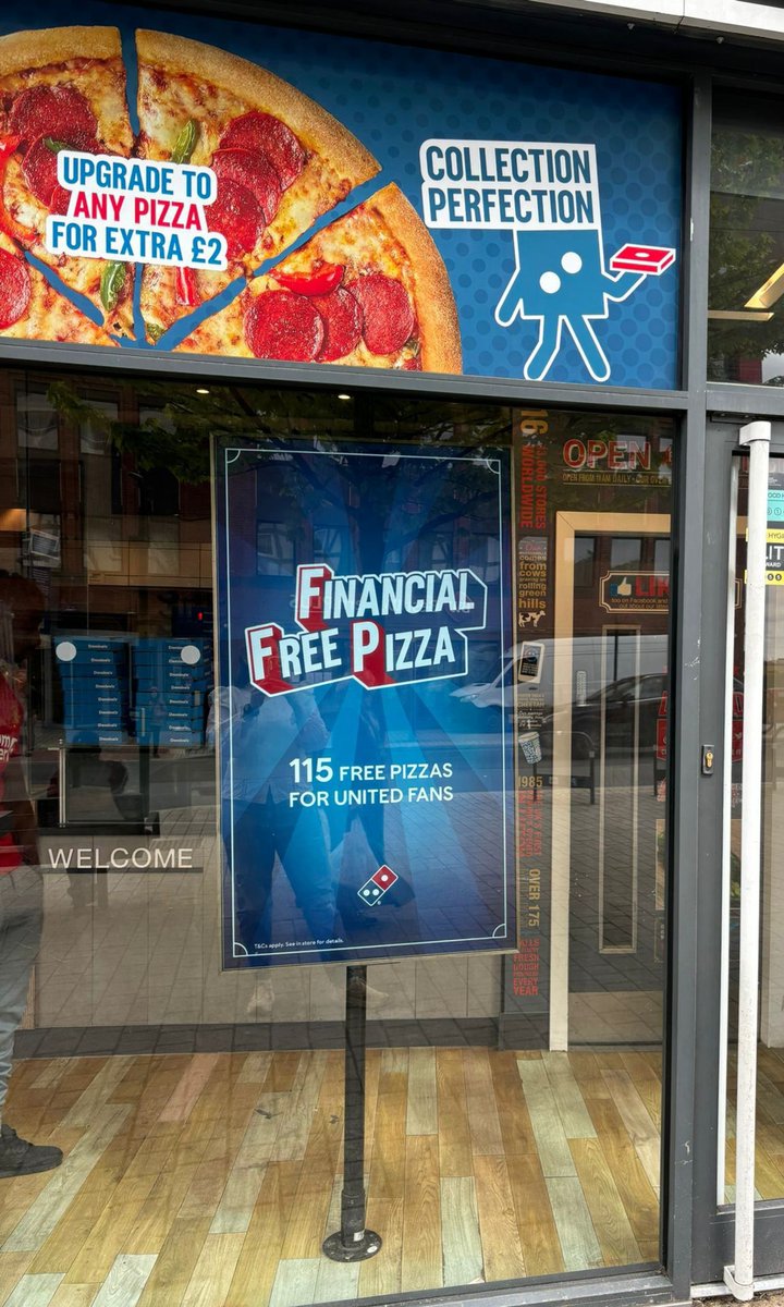 a reminder if you're near Wembley for the football today and are wearing a United shirt, you could get a Financial Free Pizza 👀