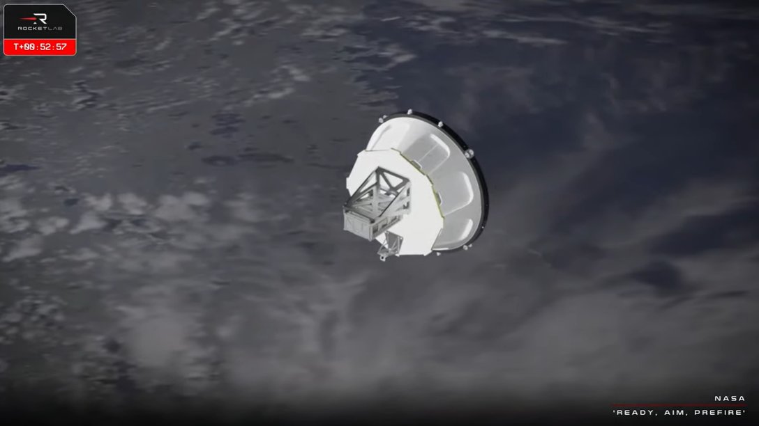 RocketLab's tweet photo. Perfect Curie burn and payload deployment for @NASA PREFIRE-1!

That's mission success for #ReadyAimPREFIRE, our 48th Electron launch. 

Missed the launch? Catch the replay. https://t.co/knzNM53Whs https://t.co/BeI8MeRFFJ