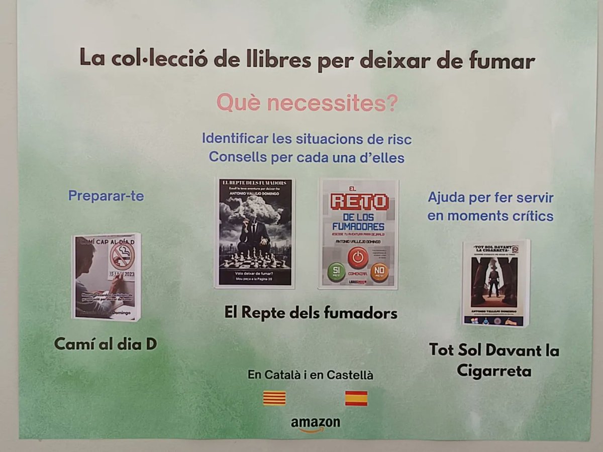 Si vols ajuda per #deixardefumar avui estaré tot el dia a la <a href="/firasabadell/">Fira Sabadell</a> amb <a href="/vadelibros/">Maria Mateo</a> i us podreu fer amb un dels meus llibres segons el que necessitis
🔸Camí cap al dia D
🔸El repte dels fumadors
🔸Tot sol davant la cigarreta