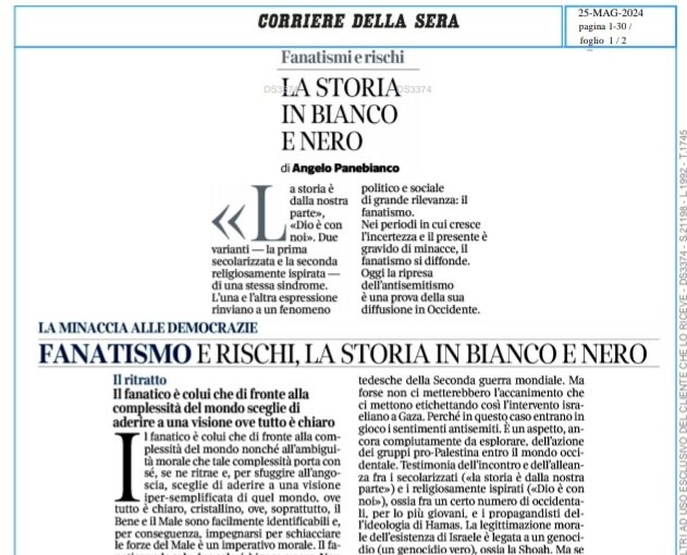 Apprezzabile autocritica di Panebianco dopo decenni di 'Israele bello bellissimo può fare quello che vuole' e 'Palestinesi brutti cattivi terroristi e voi zitti antisemiti'.