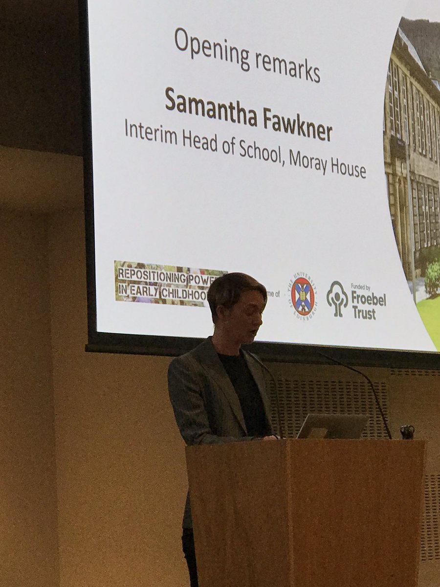 Sam Fawker gives a warm welcome to #ourfroebelianfutures conference recognising the funding from @FroebelTrust and the achievements in Edinburgh across Scotland