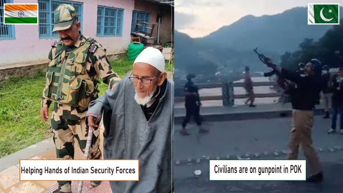 Heartwarming moment as Indian Security Forces extend a helping hand to an elderly man in need on the other hand #PakistanArmy is known for its terror & cruelty. #AtrocitiesInPOK 
#Kashmir 
#GeneralElections2024 
#VoteForIndia 
#KashmirVotes