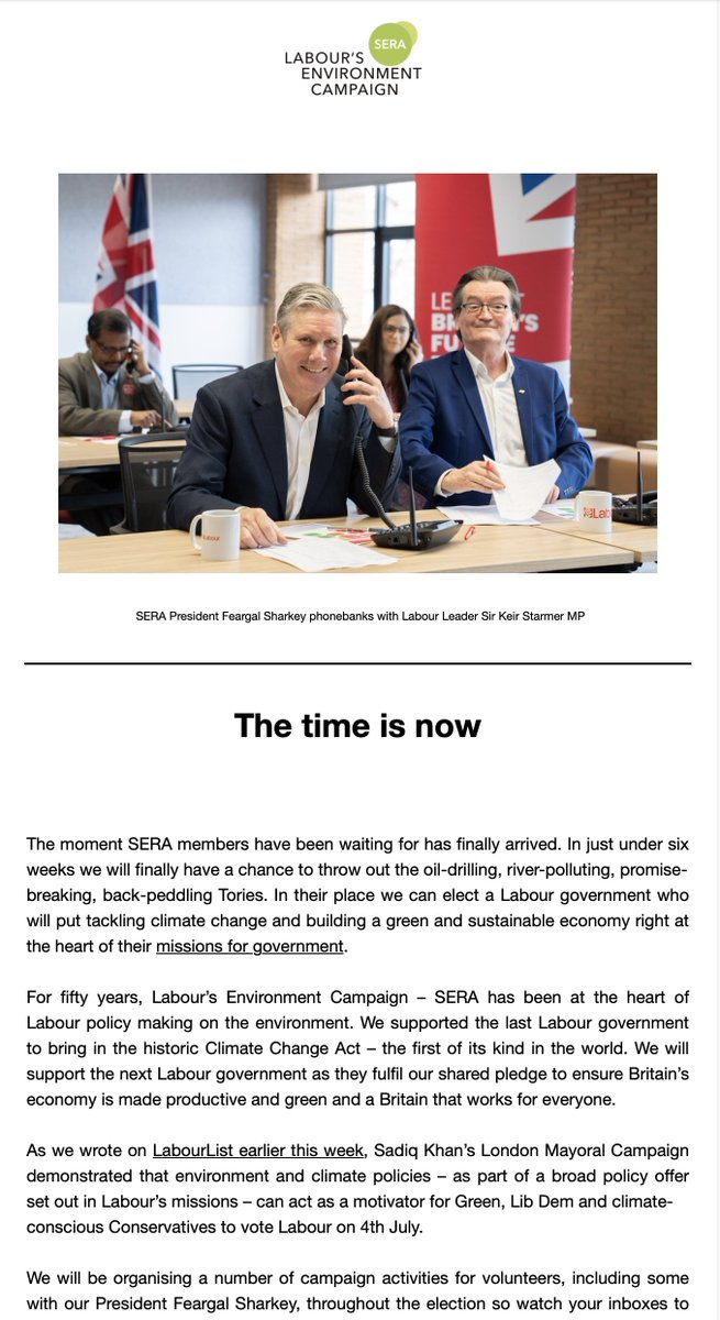 It is a huge honour to be President of @serauk Labour's Environment Campaign and the time really is now. The moment SERA members have been waiting for has finally arrived. See you at the ballot box.