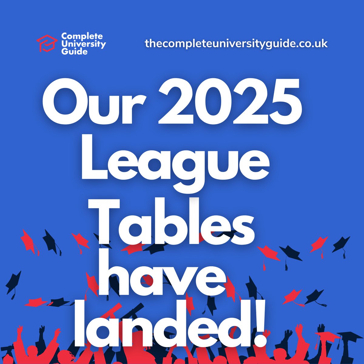 🎊 Our 2025 League Tables landed on 14 May. 🎊 

Go and see who has come top of the tables and where your university is this year. 

2025 League Tables here 
👉 bit.ly/3JQB9em

#leaguetables2025 #leaguetables #rankings #university #brandnew