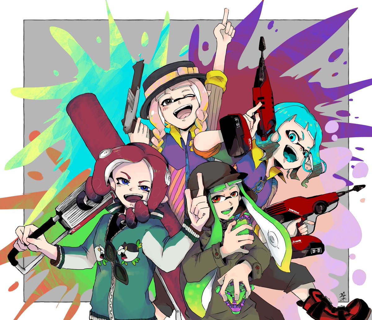 イカガール(スプラトゥーン) ,インクリング 「#このタグを見た人は黙って武器を持ったキャラを貼る 」|₂₄*のイラスト