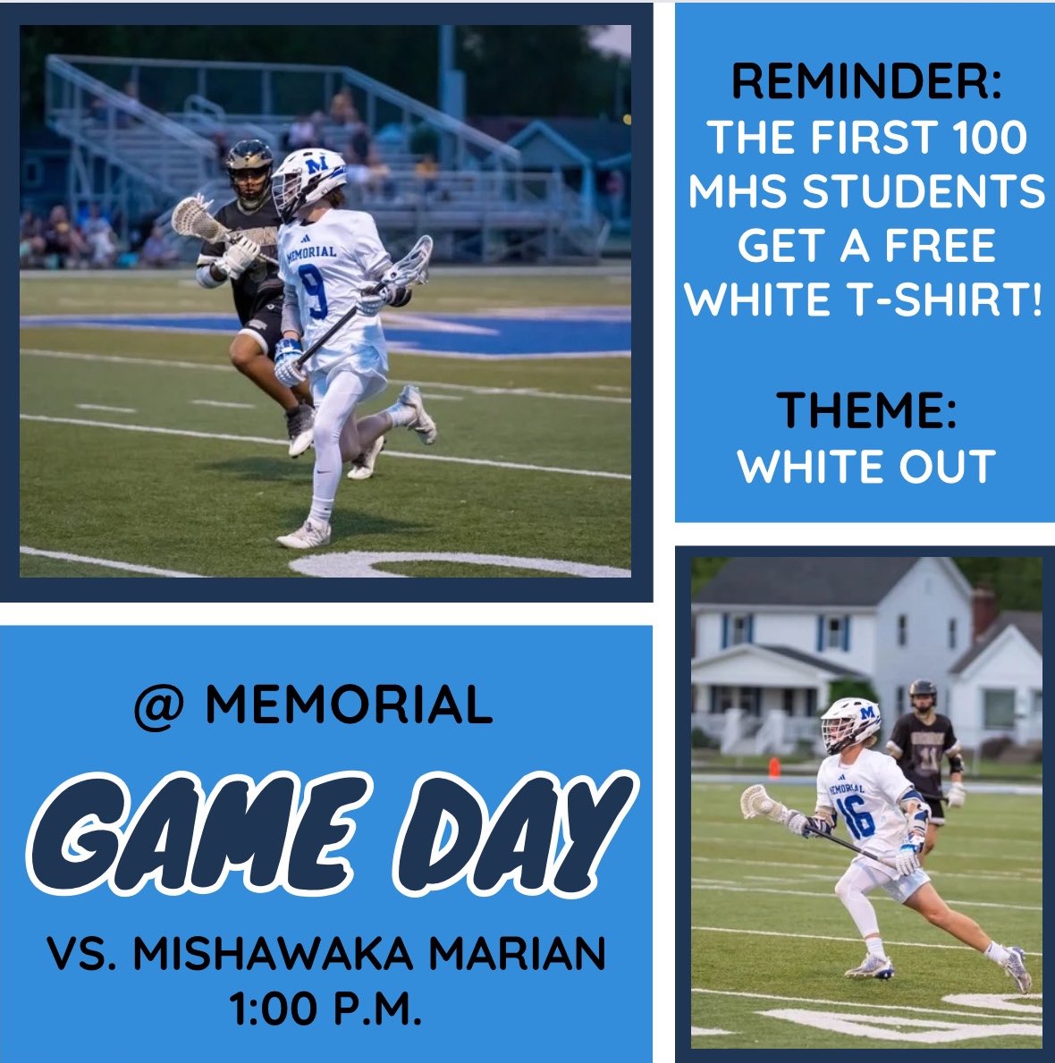 State Quarterfinals today at 1 pm @ Memorial vs Mishawaka Marian. Get out and support the Tigers!! White out! #FTF <a href="/MemAthletics/">Memorial Athletics</a> <a href="/MHS_Themes/">Turnt Tigers™</a>