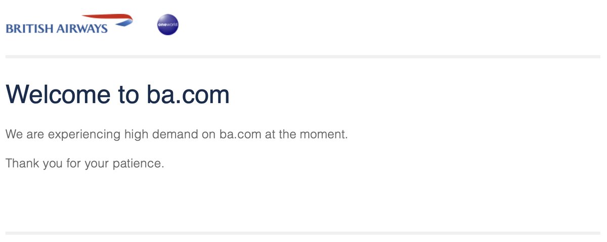 Has @British_Airways suddenly got really popular over these past few months? The website always seems to be ‘experiencing high demand’… Same on the app - a nightmare trying to access bookings. Or is British Airways just going down the drain?