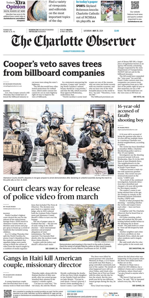 🇺🇸 Court Clears Way For Release Of Police Video From March ▫Can the public fight for police body cam footage? NC high court ruling adds clarity ▫@mtdukes #frontpagestoday #USA @theobserver 🇺🇸