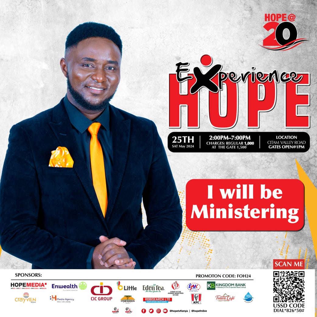 Don't miss out! Join us today at Citam Valley Road from 2 PM for an incredible event celebrating 20 years of Hope FM! Get your last-minute tickets now and be part of the #ExperienceHope journey. See you there! #ExperienceHope 20Years of Hope Hope FM At20