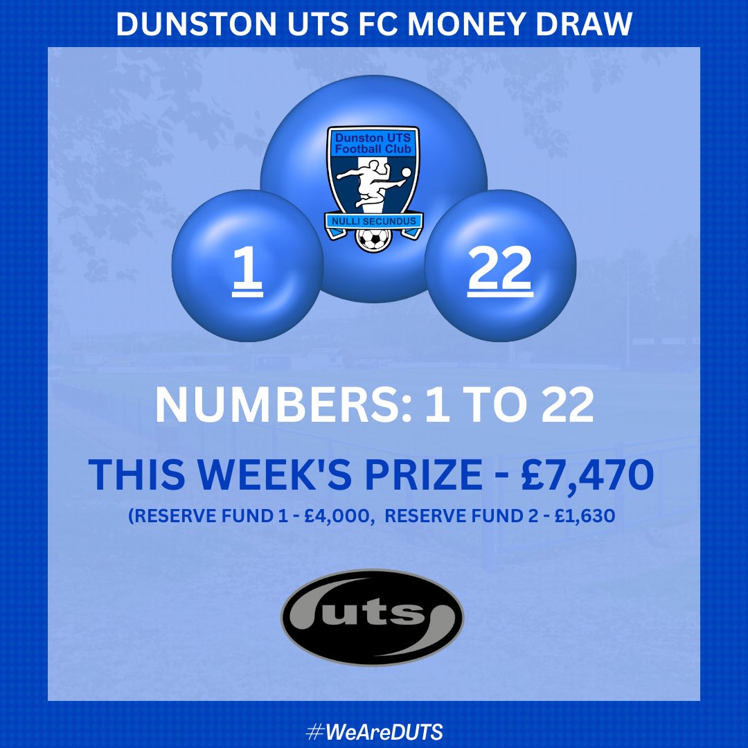 Look at that jackpot. 🤩 It’s numbers 1-22 in Monday’s Money Draw. 🔢 £1 per ticket. Clubhouse open from 5pm on Monday ahead of the 6pm draw. 🕕 #WeAreDUTS 💙