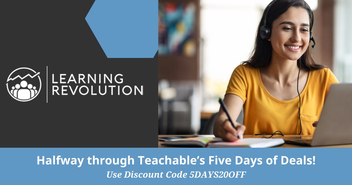 We're halfway through @Teachable's Five Days of Deals! 🏖️ Today, enjoy 20% off any of their paid plan for new customers. Use code 5DAYS20OFF at checkout. Start your journey with them here: bit.ly/3QXsfzO! #FiveDaysOfDeals #Teachable