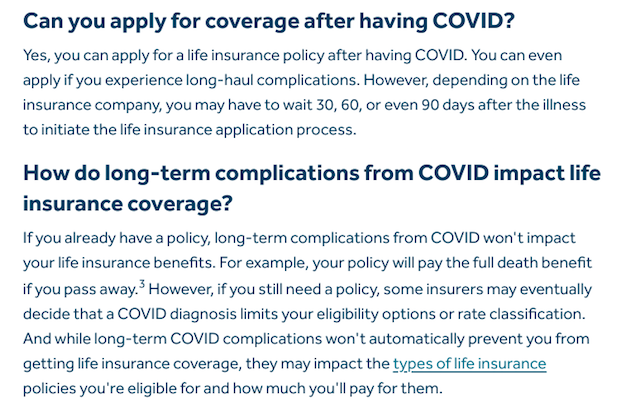 Riddle me this: If covid-19 is mild, and we don't have to worry about long term post covid health impacts, why would life insurers say long term complications from covid might impact life insurance coverage? H/T @spindezine guardianlife.com/life-insurance…