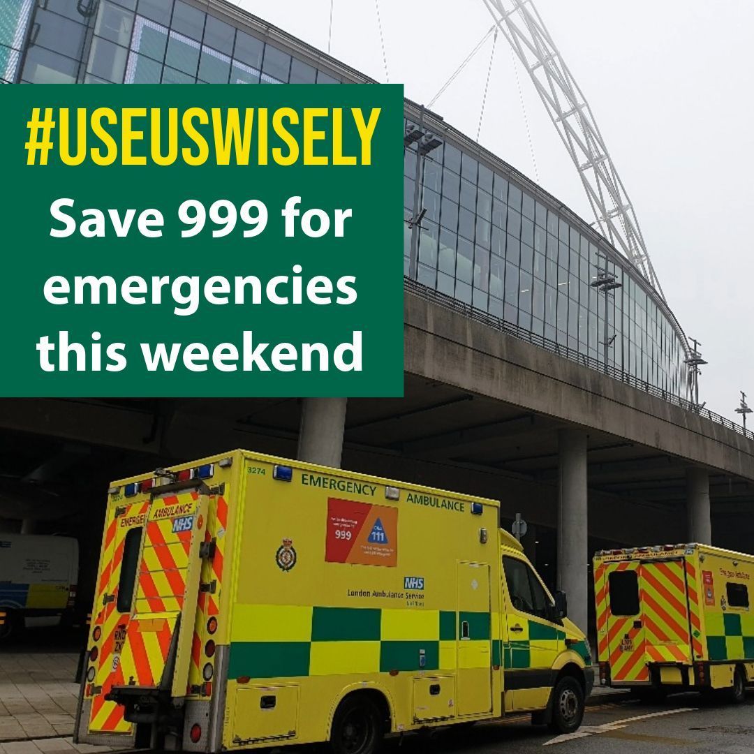 Travelling down to Wembley today for the @EmiratesFACup Final today? We hope you enjoy the game! If you’re drinking, please do so responsibly. Don’t let your day end in the back of an ambulance 🙏 Save 999 for life-threatening emergencies ✅ #EmiratesFACup #MUFC #MCFC