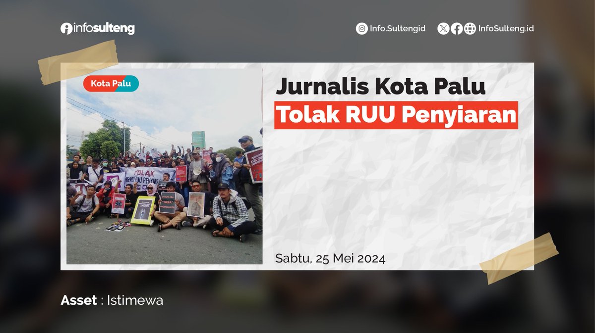 Sejumlah organisasi jurnalis di Kota Palu yang menamakan “Aliansi Jurnalis Tolak RUU Penyiaran” menggelar aksi. . . .

INFO LENGKAP buff.ly/4aAfguA 

#KotaPalu #InfoSulteng #RUU #Penyiaran #Demo
