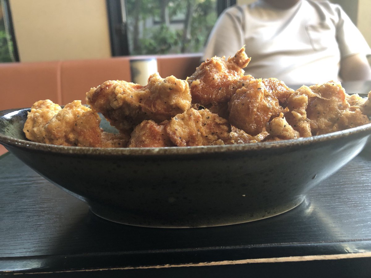 もうすっかりお気に入り🤩 海津市波乃家さんの 唐揚げマウンテン定食…の向こうに もうひとつのマウンテンが見える⛰️ #明日も釣りに行く方