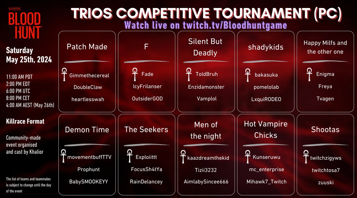 Khalior's tweet photo. 🕑 TODAY on the official #Bloodhunt channel. 
👀 Watch the event!
🎁 Win viewer prizes!
(Stream will start in the hour before the announced time)
https://t.co/cECv78aFld https://t.co/slBEXv3YB8