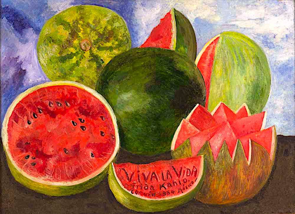 Frida Kahlo's final painting 𝘝𝘪𝘷𝘢 𝘭𝘢 𝘝𝘪𝘥𝘢 (1954). ;)